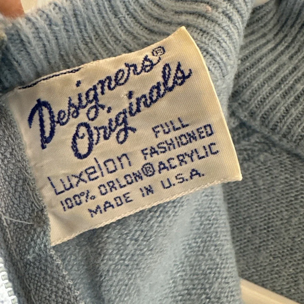 Vintage Designers Originals Luxelon Sweater Womens L Blue 1/4 Zip Mock Neck USA